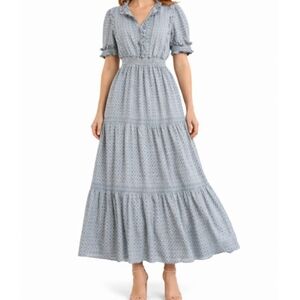 Max Studio Blue Floral White Ruffle Maxi Dress Small